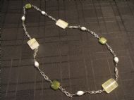 Onyx  Jade and Pearl Antique Chain Link Necklace
